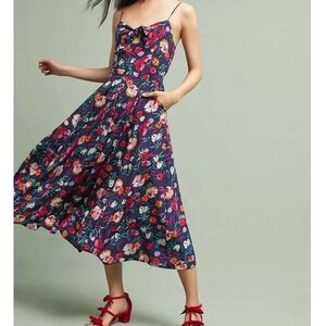 Yumi Kim Navy Floral Print Rivington Valley Pretty Woman Midi Dress Isabeau Silk